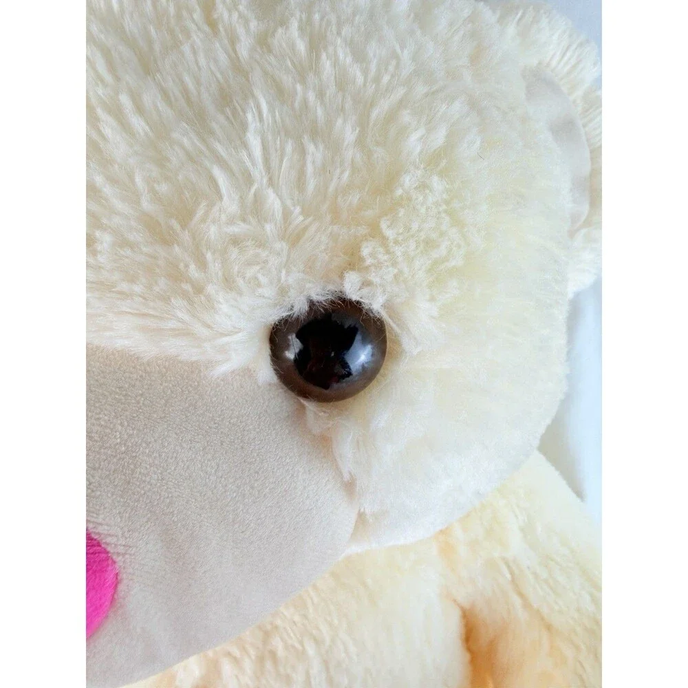 HugFun Teddy Bear Plush 21” Cream White Pink Heart Paws Soft Stuffed Animal